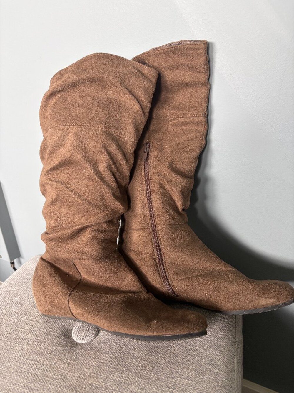 Women's Brown Suede-ish below the knee boots Size ???